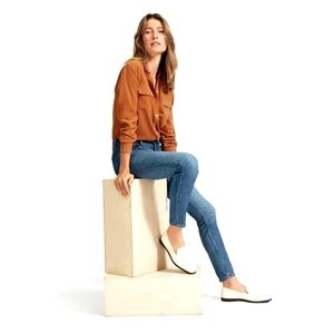 Everlane Mid Rise Denim Skinny Medium Wash Tall Long Whiskering